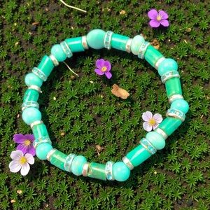 Faux Turquoise And Jade Beaded Bracelet